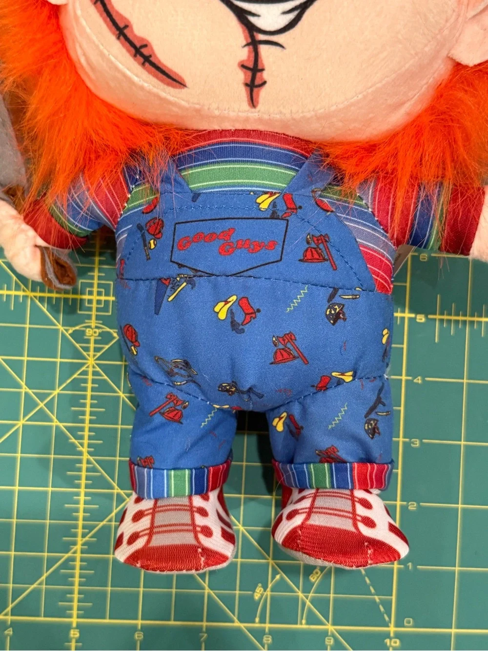 Orange-Haired Plush Doll with Blue Overalls - Chucky Style